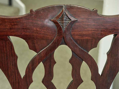 Set of Mahogany Chippendale Style  Dining Chairs with Grey Upholstered Seats