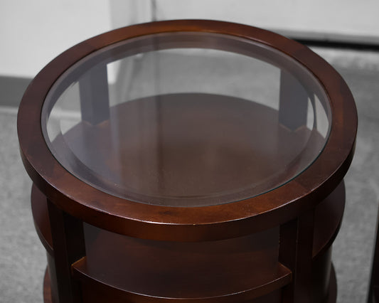 Pair of Espresso Glass Top Nightstands