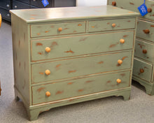 Distressed Sage Green Dresser with Natural Wood Finish Pulls