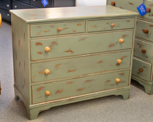 Distressed Sage Green Dresser with Natural Wood Finish Pulls