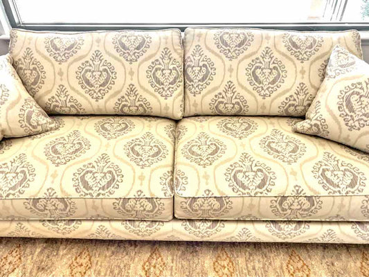 Ethan Allen Upholstered  Neutral Toned Damask Sofa