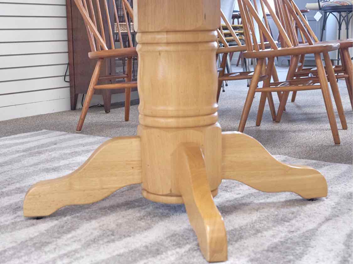 Blonde Wood Pedestal Base Drop Leaf Dining Table