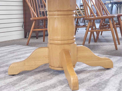 Blonde Wood Pedestal Base Drop Leaf Dining Table
