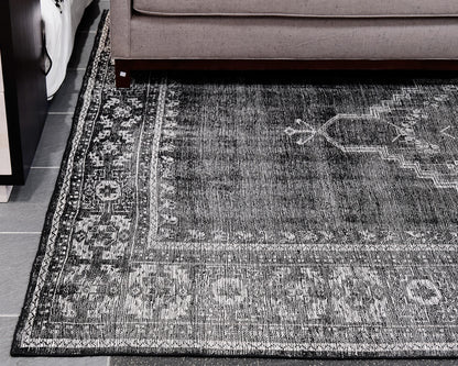 Black and White Oriental Styled 8'x10' Area Rug