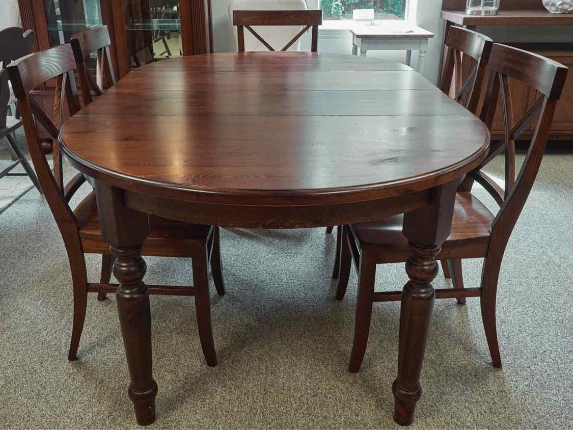 Dark Pine Finish Dining Table & Set of Six Chairs