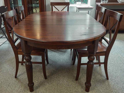 Dark Pine Finish Dining Table & Set of Six Chairs