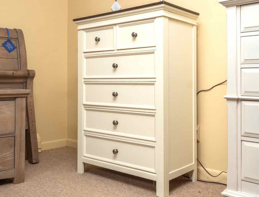 Ashley Furniture Cream Finish 6 Drawer Chest with Nickel Knobs