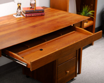 Cherry Sleek One Drawer Desk and Rolling File Cabinet