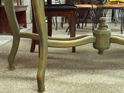 Rustic Demilune Console with Dark Pine Top and Green Base
