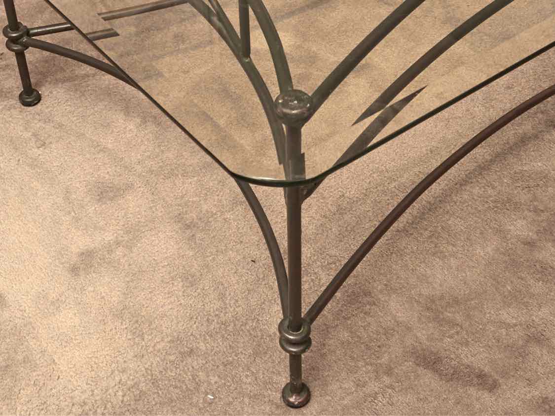 Set Of Glass Top Black Metal Base Cocktail Table & Pair Of Side Tables