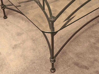 Set Of Glass Top Black Metal Base Cocktail Table & Pair Of Side Tables