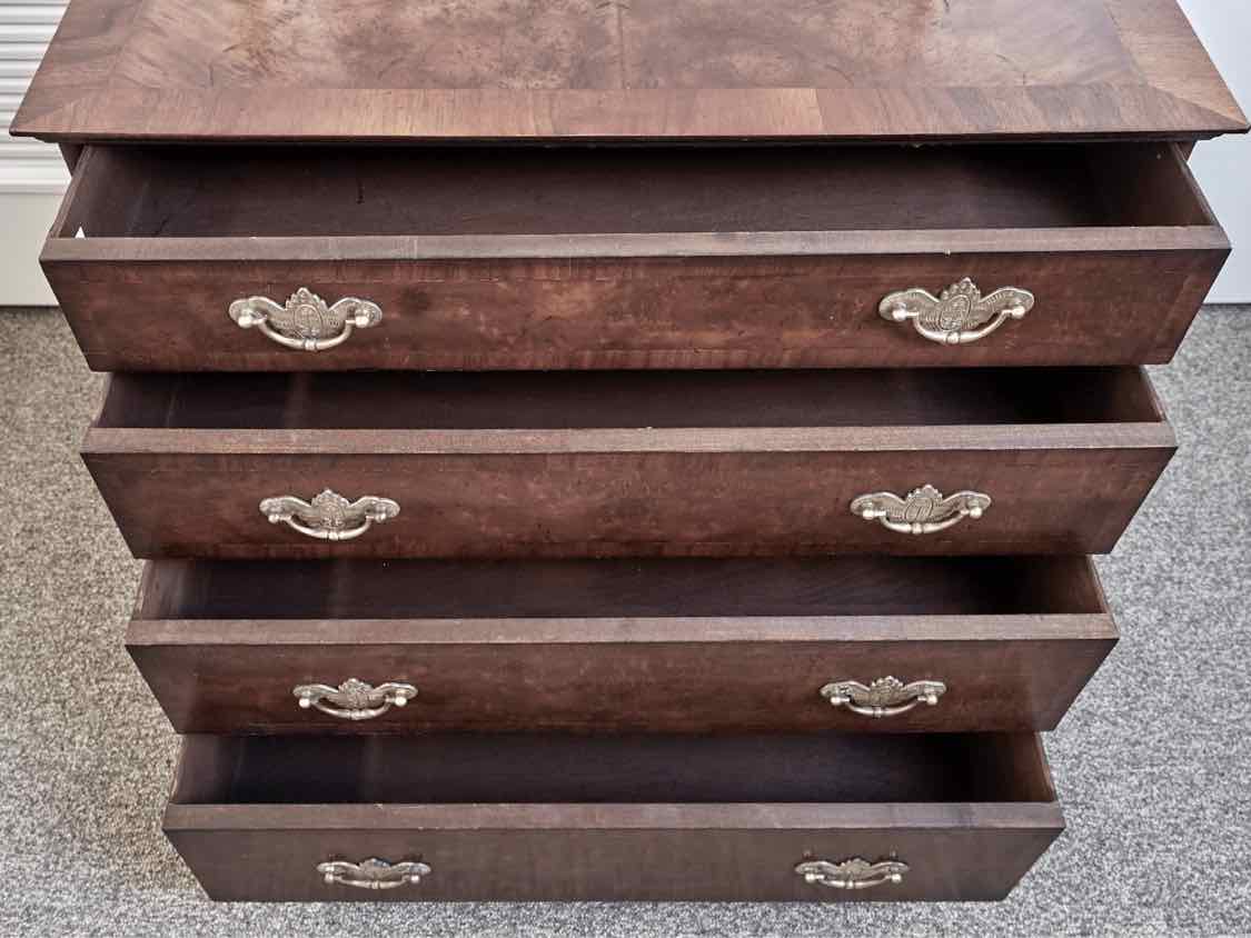 Benchmade Burled Walnut Four Drawer Chest
