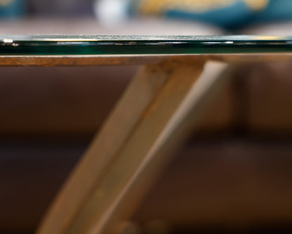 Comina Round Glass and Iron Scroll Base Cocktail Table