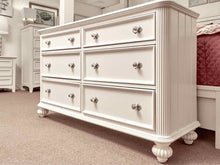 White Finish 6 Drawer Dresser with Beaded Trim Drawers