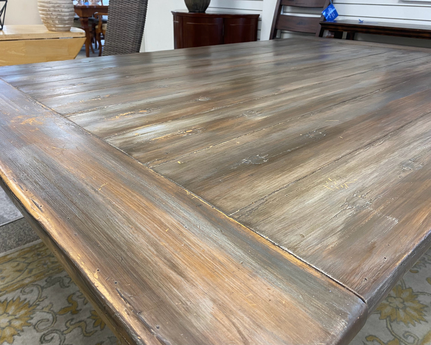 Expanding Trestle Dining Table with Painted Faux-Driftwood Finish