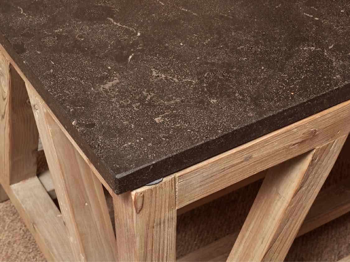 Stone Top Weathered Wood Legs Side Table