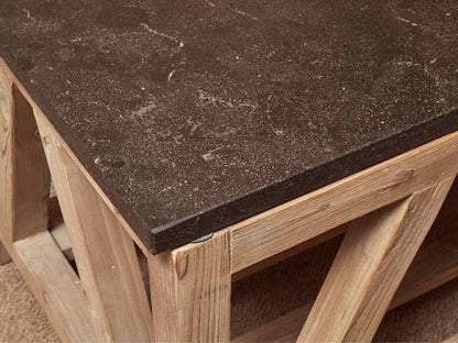 Stone Top Weathered Wood Legs Side Table