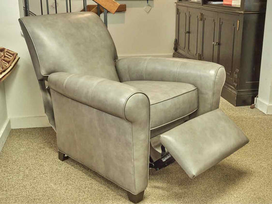 Ethan Allen Roll Arm Recliner in Grey Leather