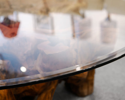 Round Glass Top Cocktail Table w/ Root Ball Pedestal