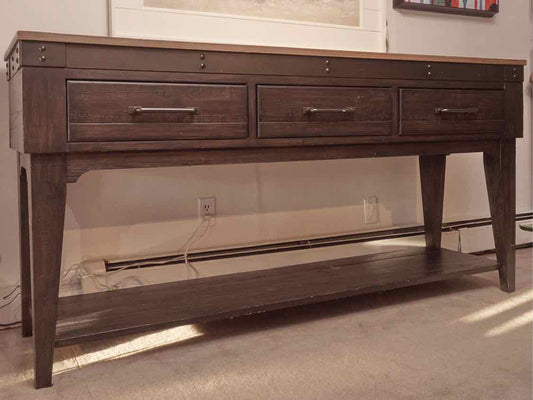 Kincaid Black & Barnboard Finish Plank Top Console with Shelf