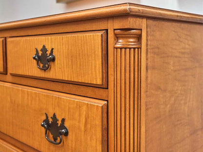 Tiger Maple 6 Drawer Dresser with Chippendale Handles