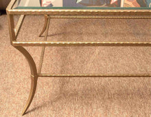 Hollywood Regency Style Glass Top   Brass Finish Metal Cocktail Table