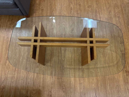 Mid-Century Modern Oval Glass Top Teak Coffee Table