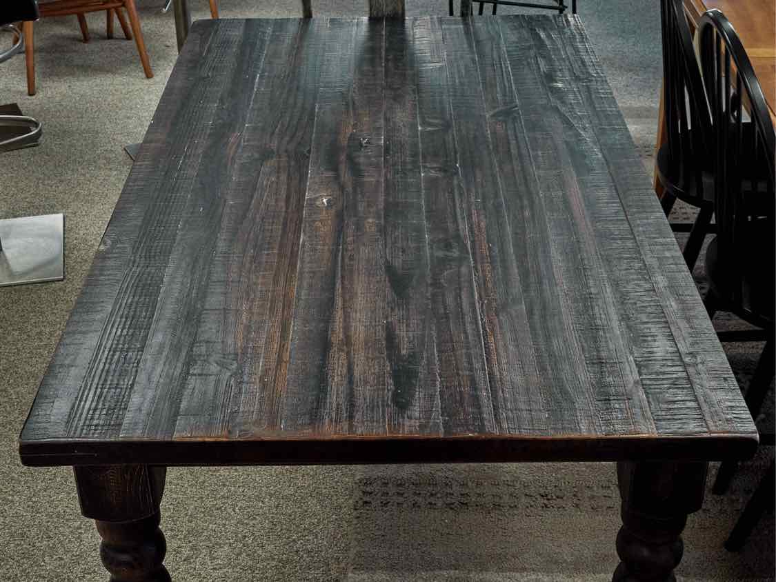 Rustic Barnboard Dining Table, Bench & Pair of Chairs in Dark Rub-Thru Finish