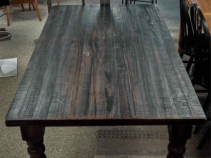 Rustic Barnboard Dining Table, Bench & Pair of Chairs in Dark Rub-Thru Finish