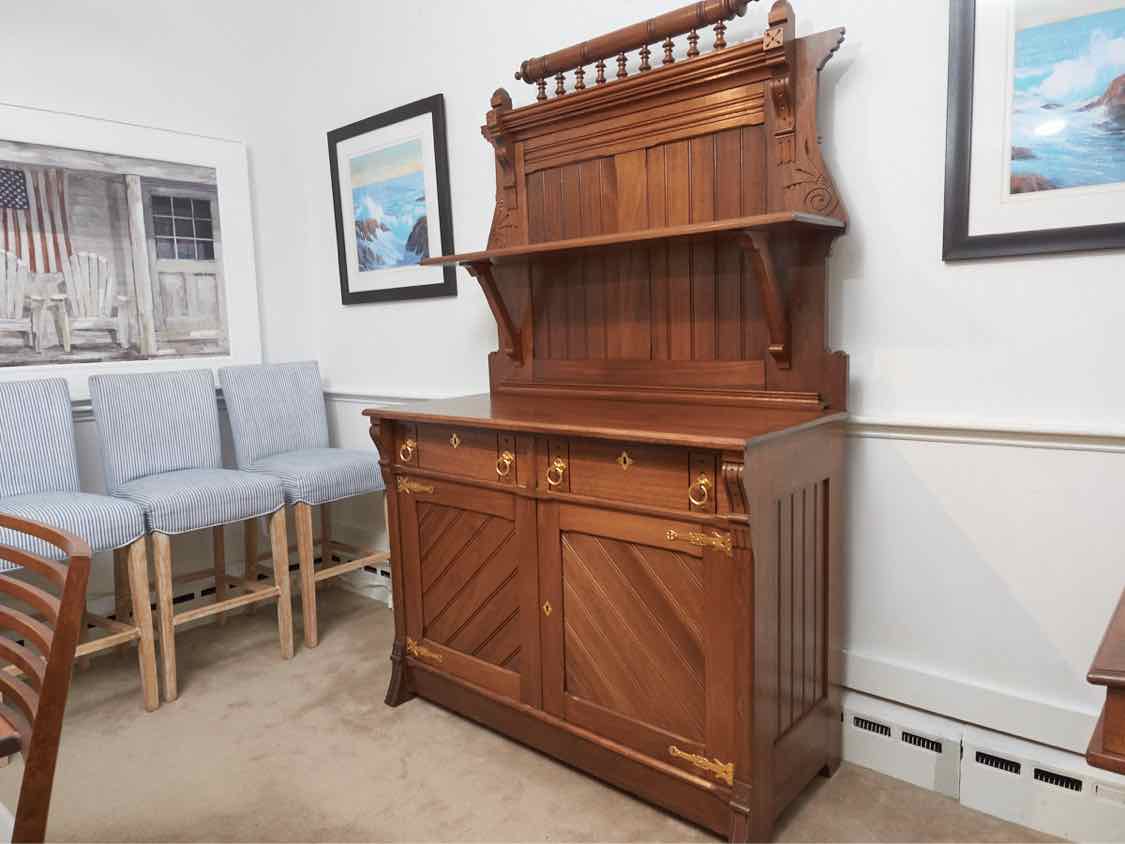 Circa 1880'2 Walnut 2 Drawer 2 Door Carved Accents  Hutch