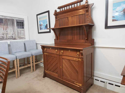 Circa 1880'2 Walnut 2 Drawer 2 Door Carved Accents  Hutch