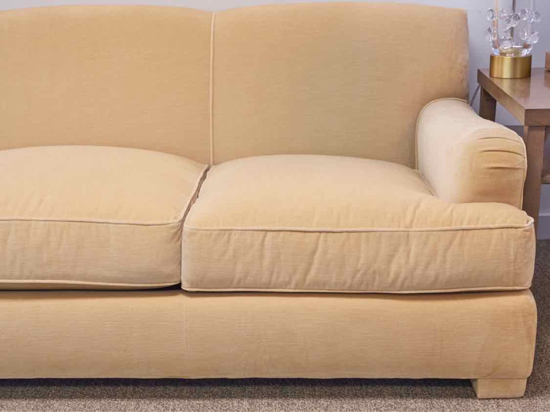 Aerin Butter Scotch Velvet 3 Cushions Sofa with 2 Toss Pillows