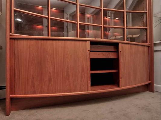 LC Danish Design Teak China Cabinet with 5 Glass Doors with Tambour Doors