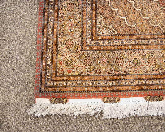 Persian Tabriz Handknotted Wool  Coral & Blue Rug
