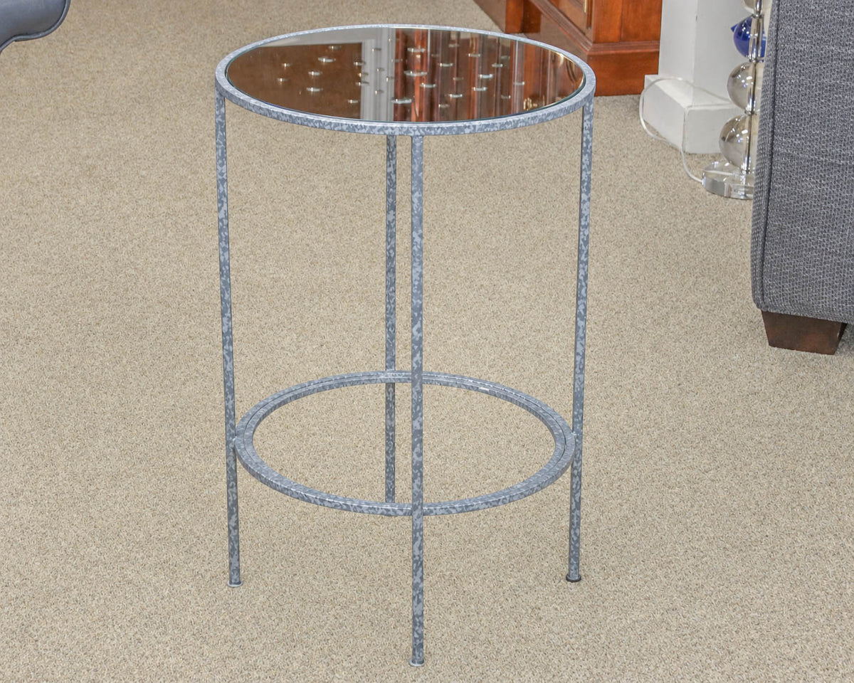 Metal Accent Side Table with Water Droplet Design and Glass Mirrored Top