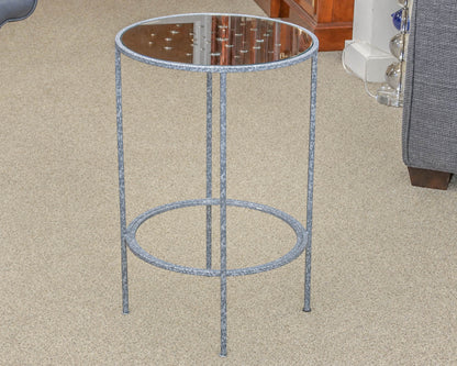 Metal Accent Side Table with Water Droplet Design and Glass Mirrored Top