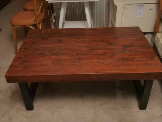 Pottery Barn 'Griffin' Reclaimed Pine Cocktail Table with Wrought Iron Legs