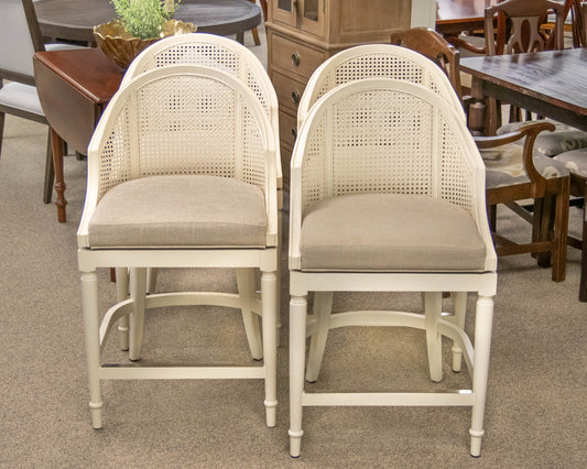 Set of 4 Frontgate 'Paola' Ecru Swivel Cain Counter Stools