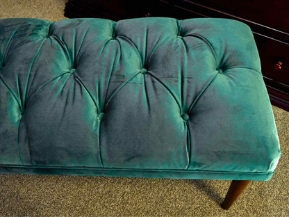 Emerald Green Velvet Tufted Bench