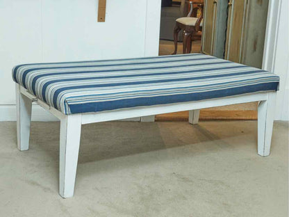 Blue  Striped Fabric White Finish Legs  Ottoman