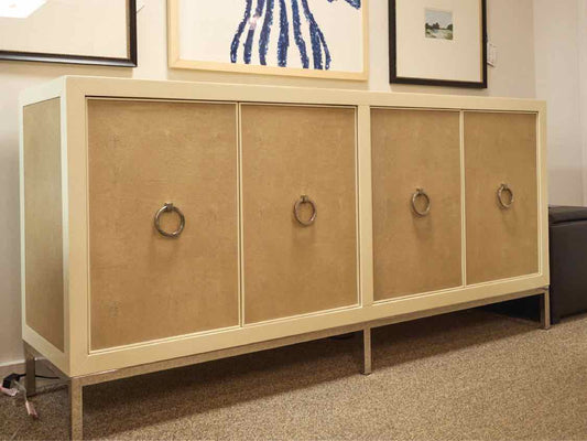Century Furniture 'Taylor' Beige Shagreen Leather  4 Door Console