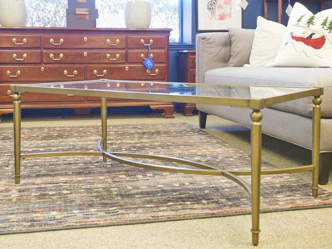 Brass Base Cocktail Table With Glass Top
