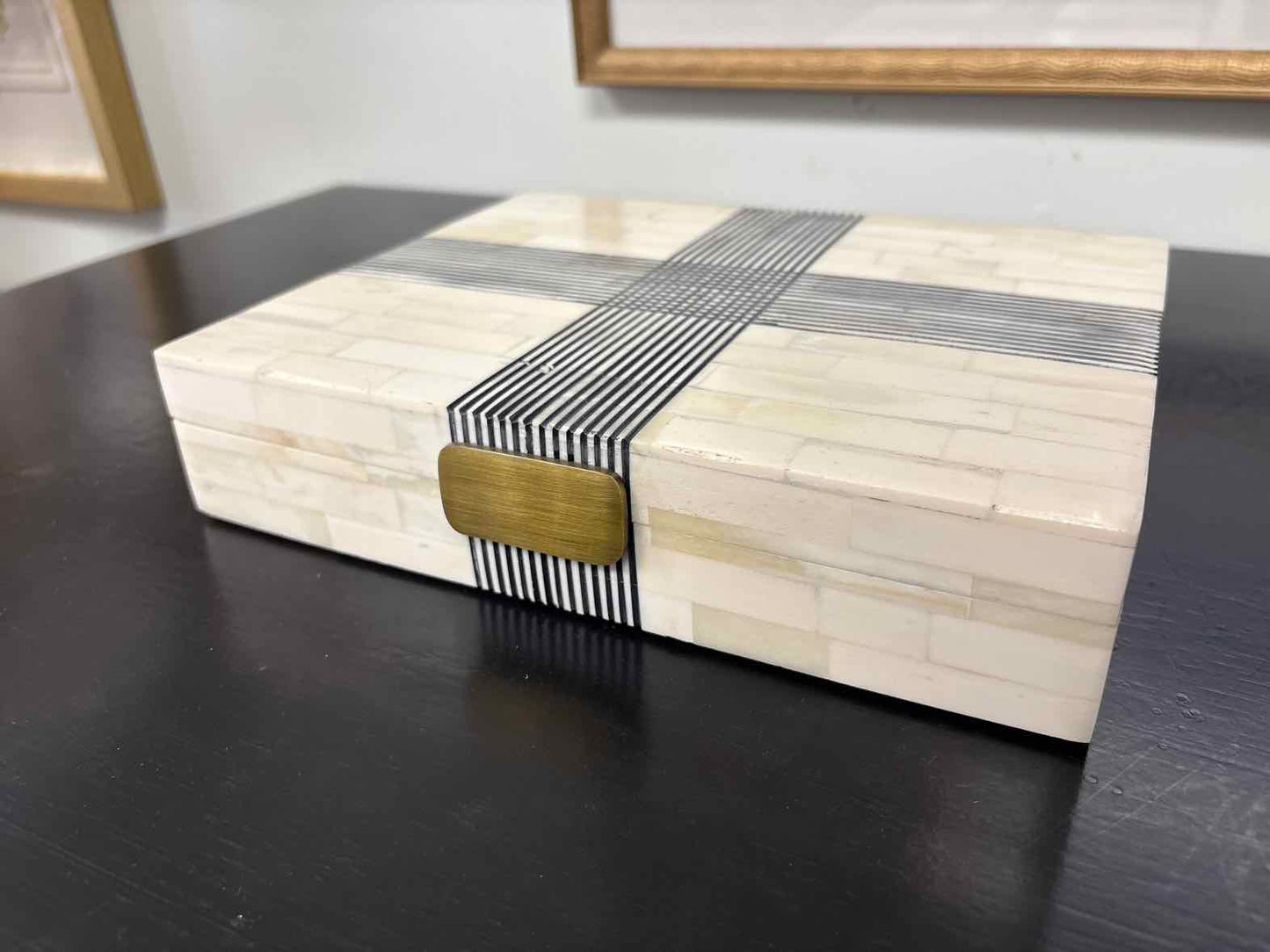 Small Decorative Box with Bone & Black Cross Hatching