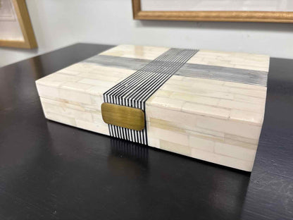 Small Decorative Box with Bone & Black Cross Hatching