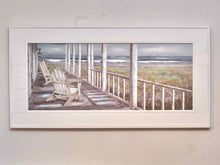 'Coastal  Porch' Textured Art Print Framed In White Shiplap Style Frame