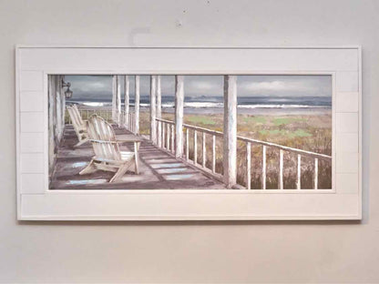 'Coastal  Porch' Textured Art Print Framed In White Shiplap Style Frame
