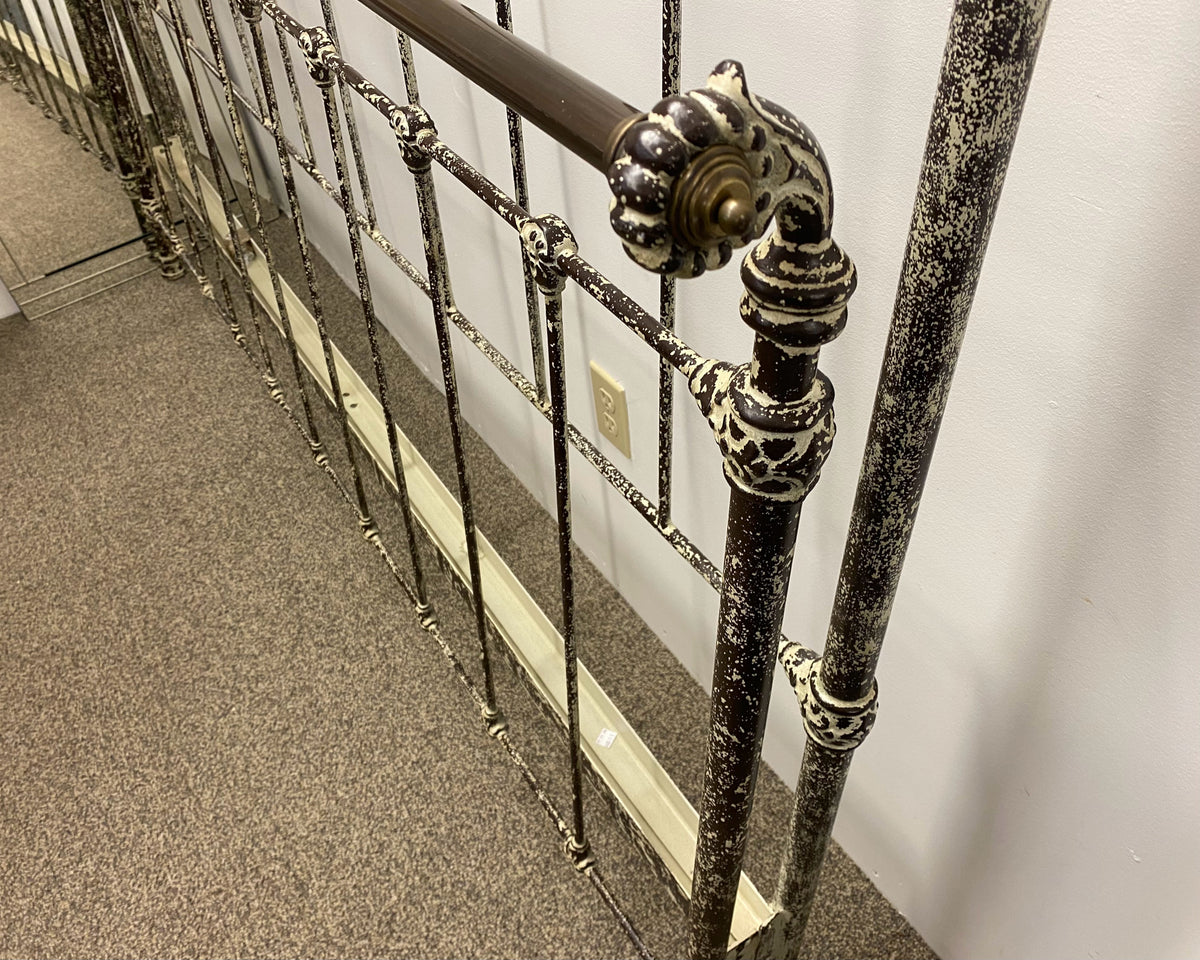 Domain French King Iron Sleigh Bed in Brass Finish with Scrolled Finials