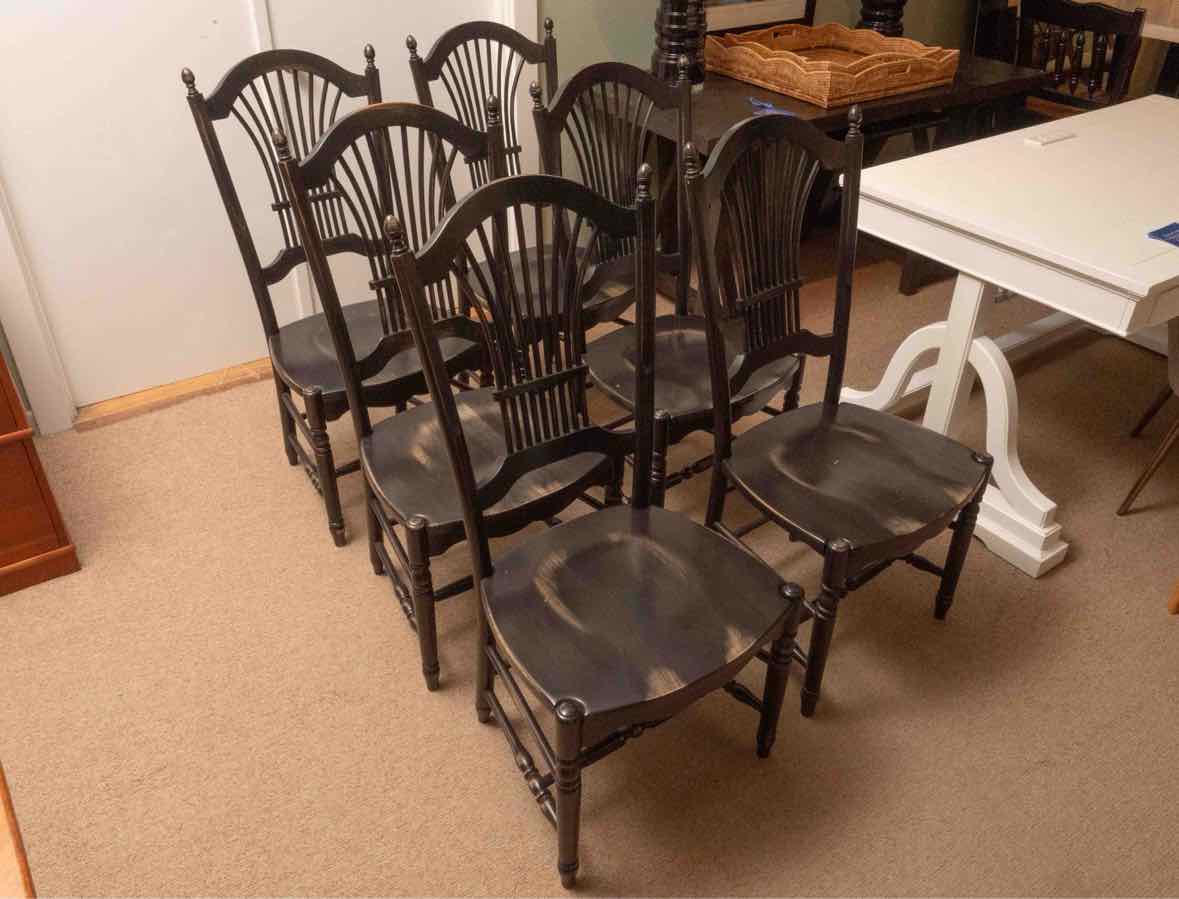 Set Of 6  Distressed Black Finish  Fan Back  Dining Chairs