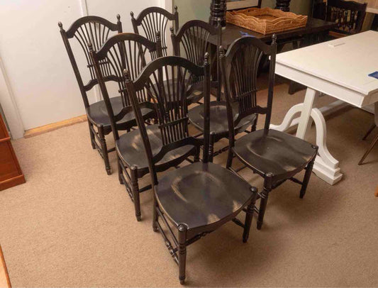 Set Of 6  Distressed Black Finish  Fan Back  Dining Chairs