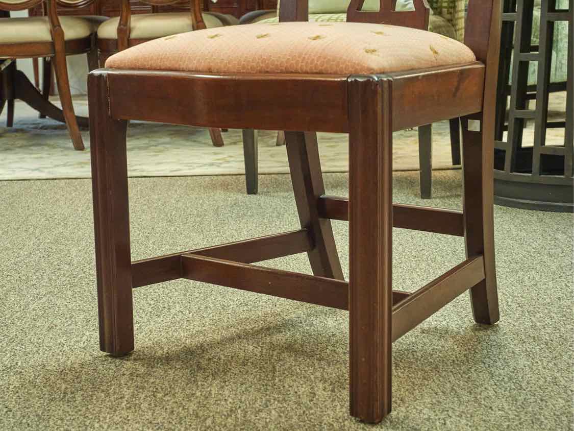 Set of 6 Chippendale Dining Chairs in Cherry with Pale Coral Bee Fabric Seats